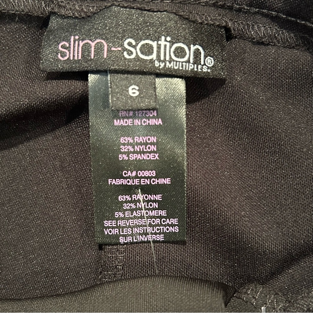 Slim-Sation Multiples Black Relaxed Leg Pants Womens 6 Tummy Control Pull On NWT - Picture 6 of 11
